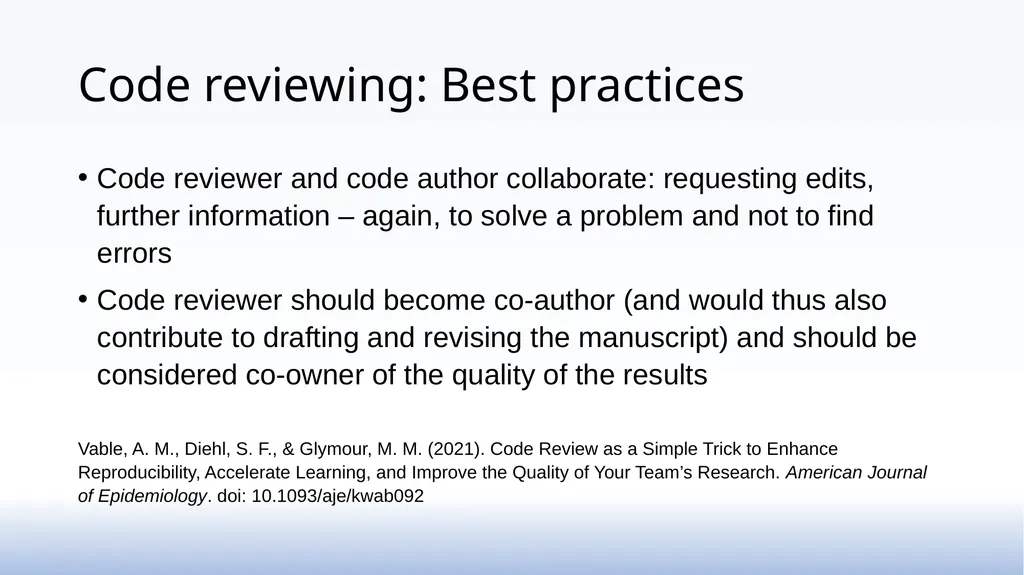 Code reviewing as a practice in research groups - slide 12 of 15