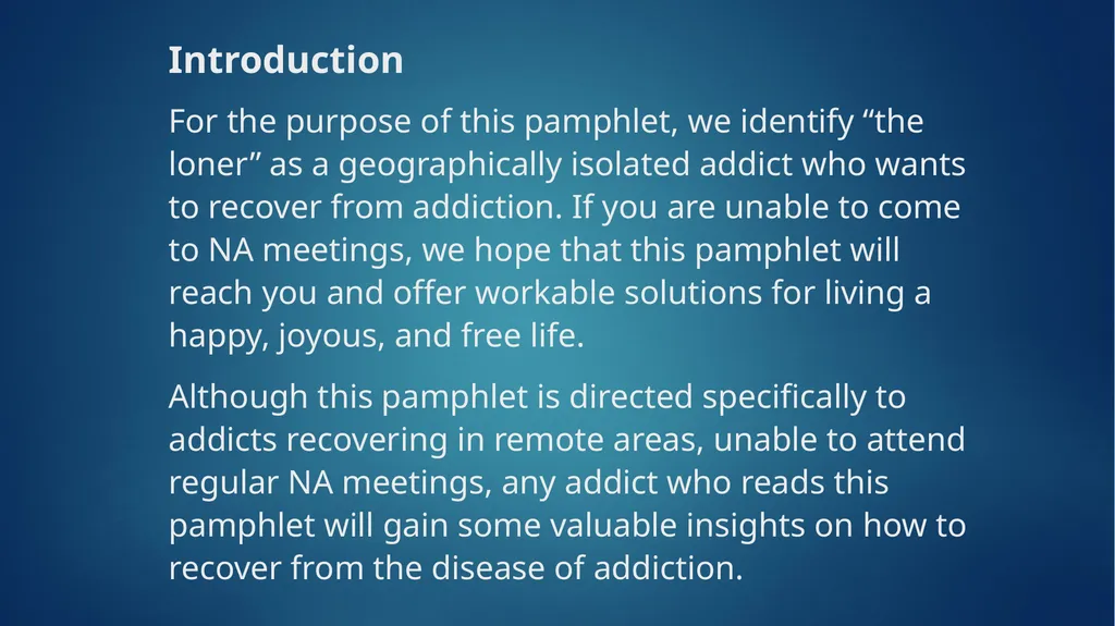IP #21: The Loner—Staying Clean in Isolation Input - slide 5 of 23