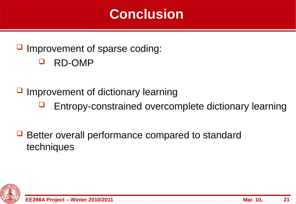 Entropy-constrained overcomplete-based coding of - slide 21 of 22