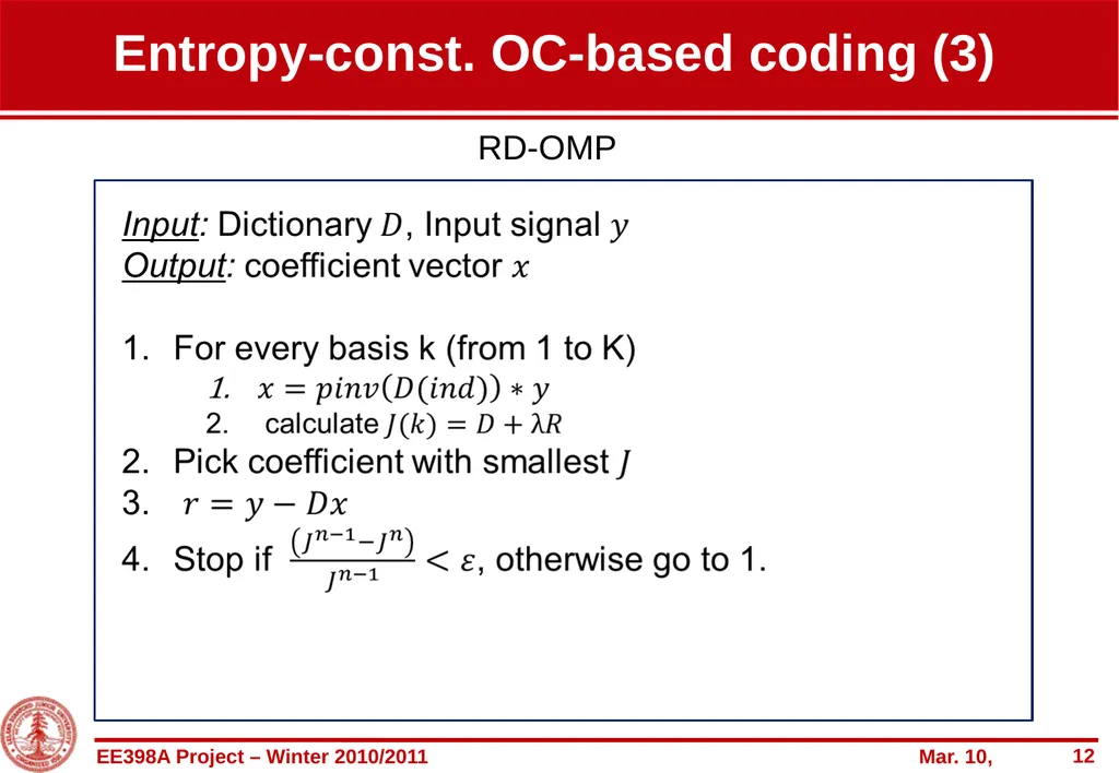 Entropy-constrained overcomplete-based coding of - slide 12 of 22