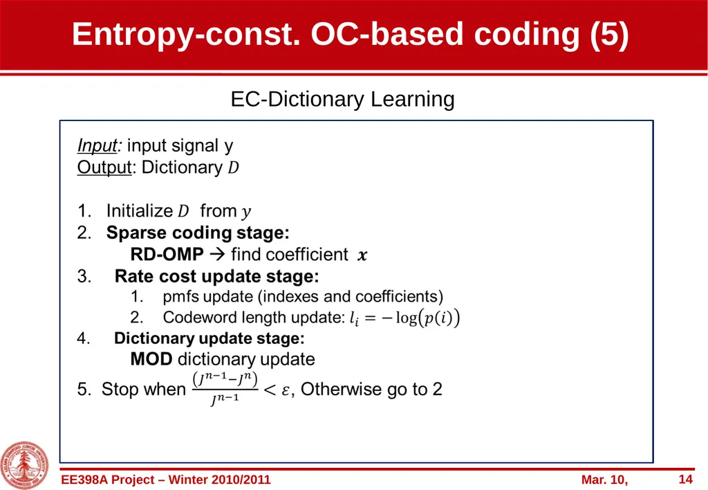 Entropy-constrained overcomplete-based coding of - slide 14 of 22