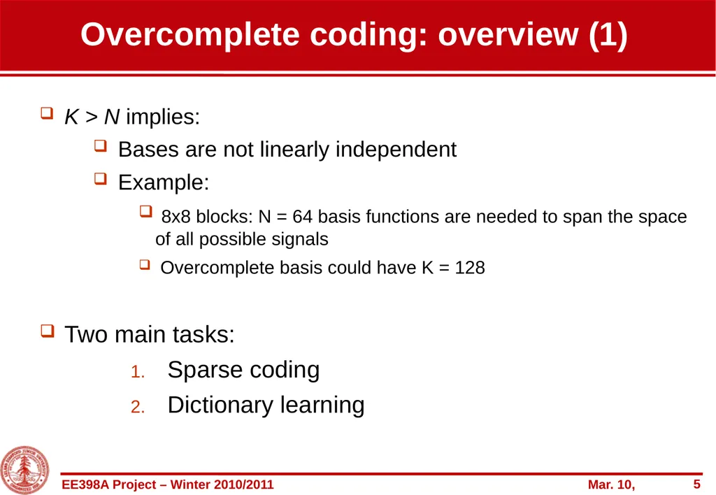 Entropy-constrained overcomplete-based coding of - slide 5 of 22