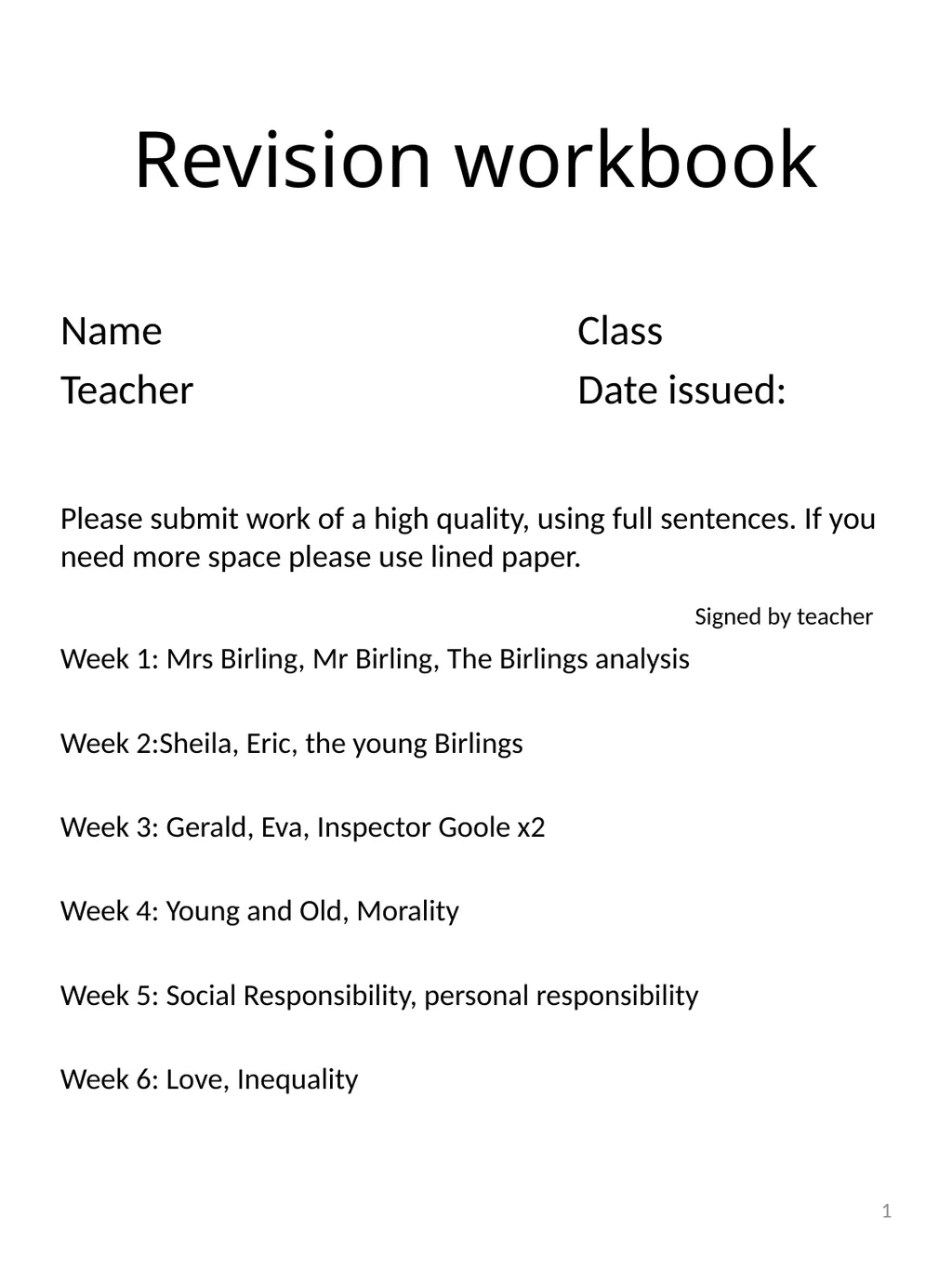 Revision workbook Name Class Teacher Date issued: - slide 1 of 17