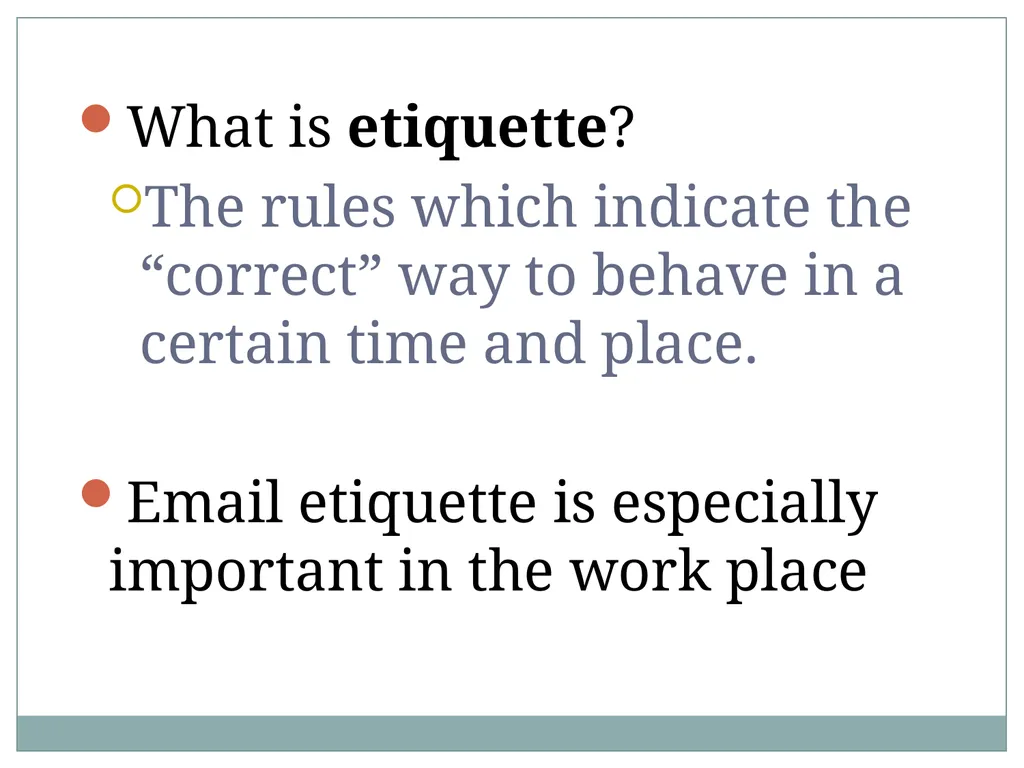 This is a discussion on email etiquette, with a - slide 2 of 17