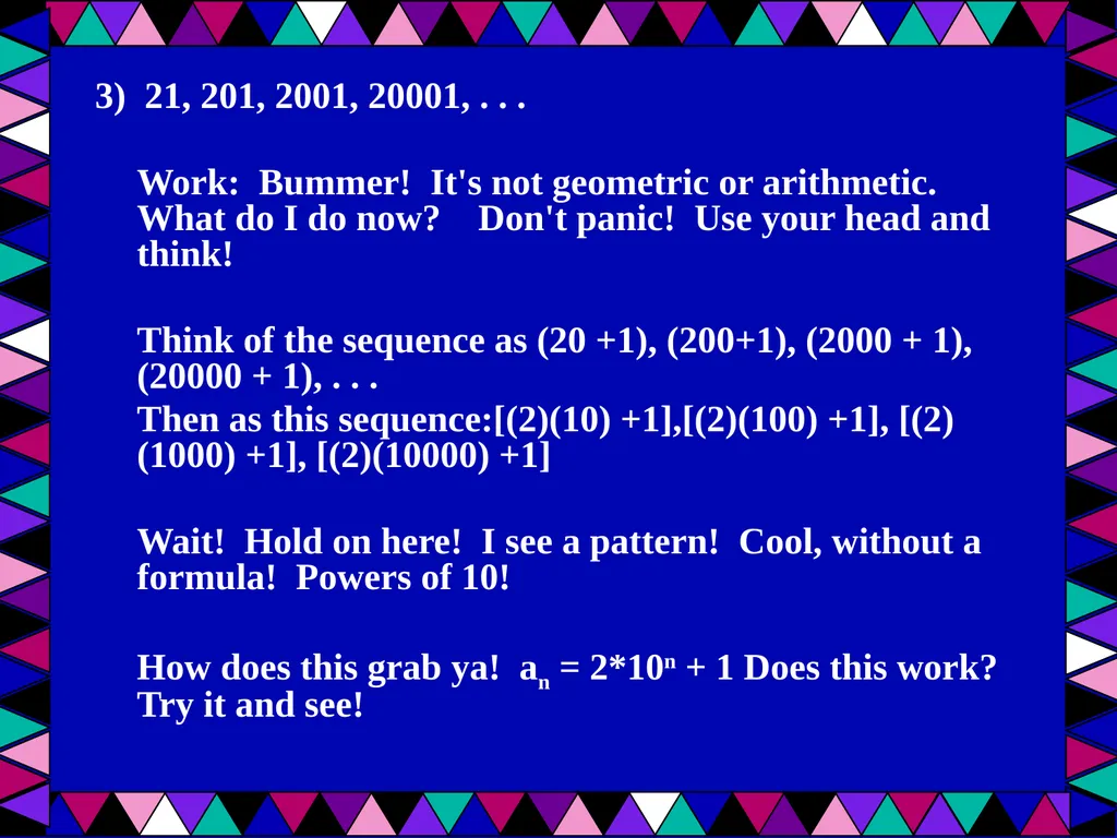 Geometric Sequences Plus a review of arithmetic - slide 14 of 24