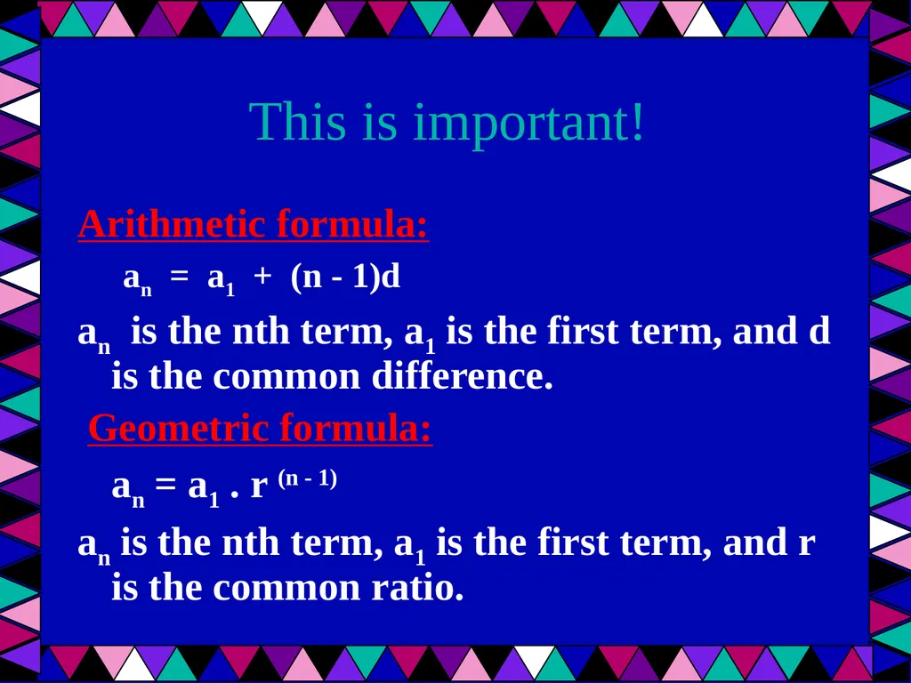 Geometric Sequences Plus a review of arithmetic - slide 7 of 24