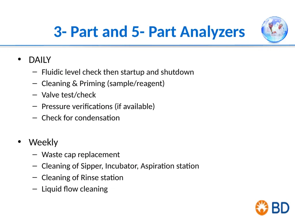 3- Part and 5- Part Analyzers DAILY Fluidic level - slide 1 of 7