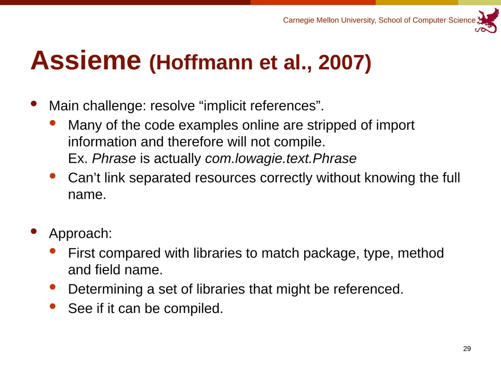 Finding Code to Reuse Kerry Chang Human-Computer - slide 29 of 37
