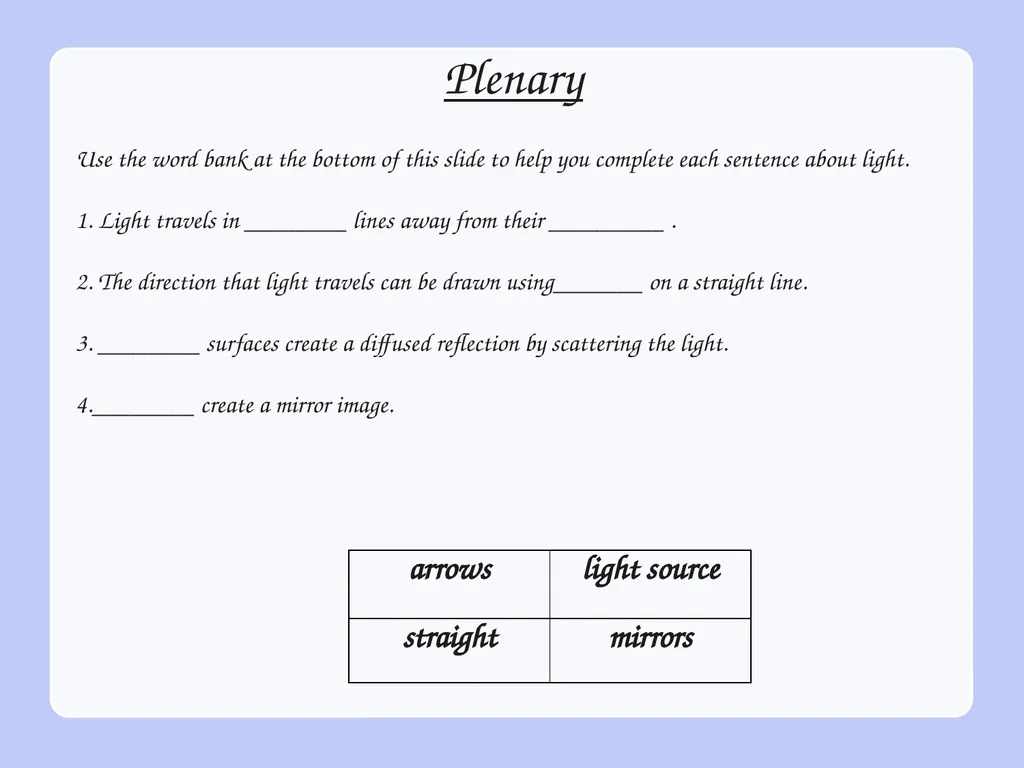WALT: - understand how light travels - understand - slide 17 of 17