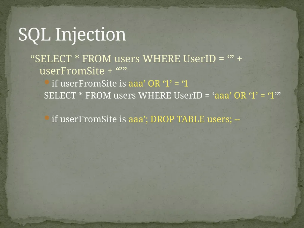 Web Application Secure Coding Do not try any of - slide 11 of 45