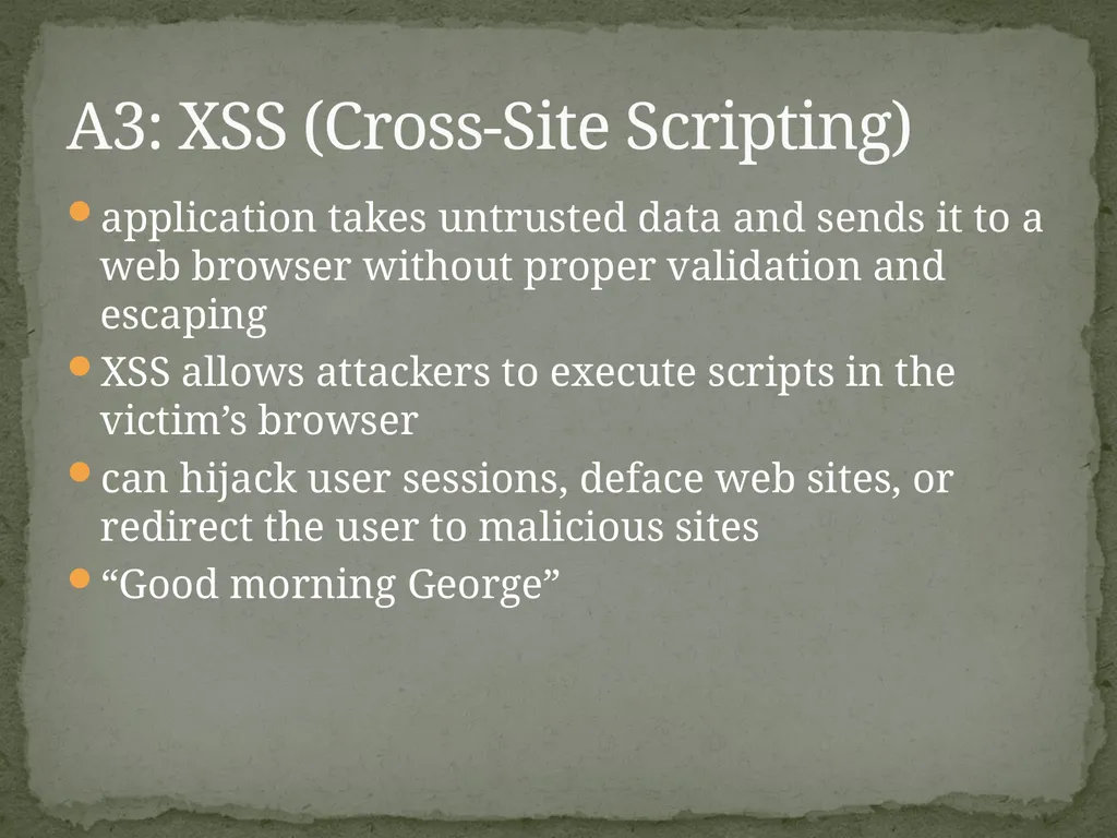 Web Application Secure Coding Do not try any of - slide 18 of 45