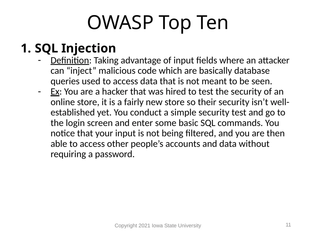 1 Web Vulnerabilities Module 9 Module 9 Agenda Web - slide 11 of 24