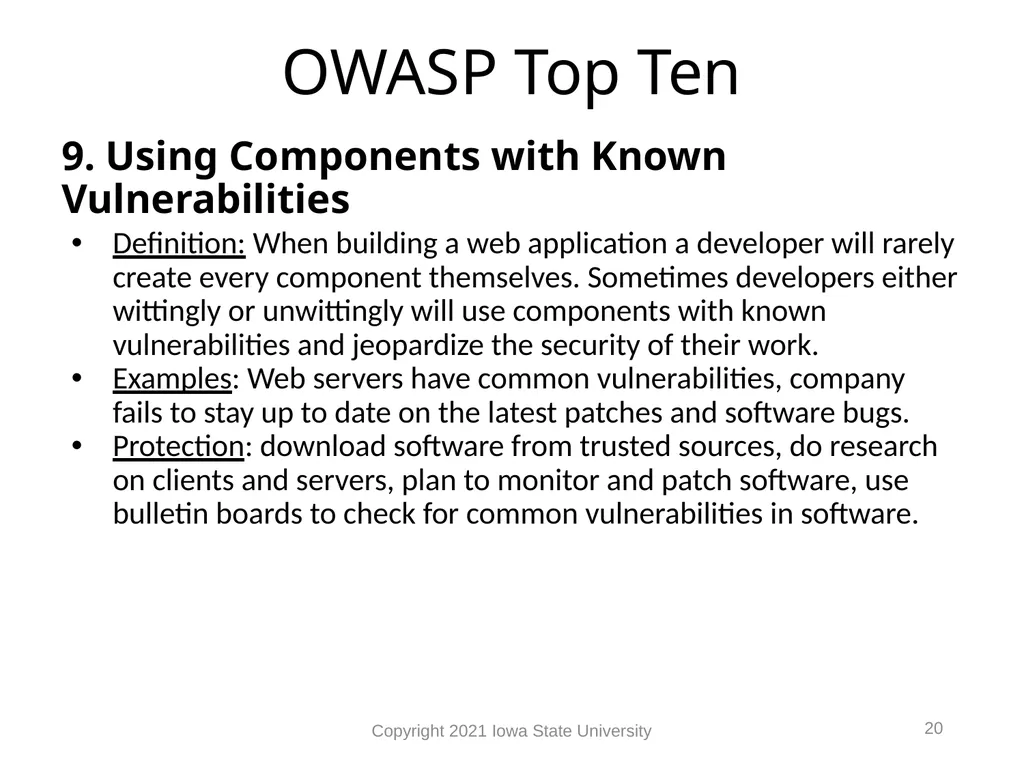 1 Web Vulnerabilities Module 9 Module 9 Agenda Web - slide 20 of 24