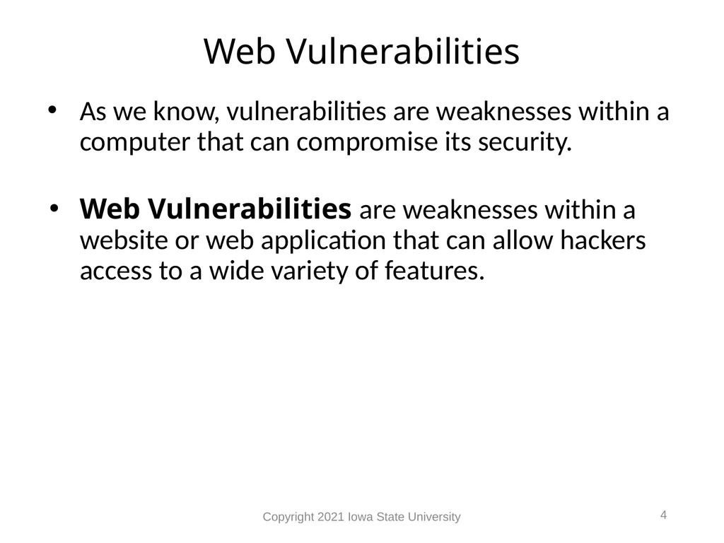 1 Web Vulnerabilities Module 9 Module 9 Agenda Web - slide 4 of 24
