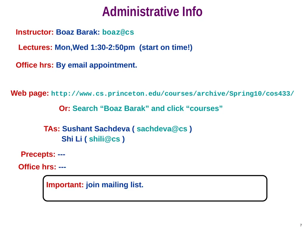 COS 433: Cryptography Princeton University Spring - slide 7 of 24