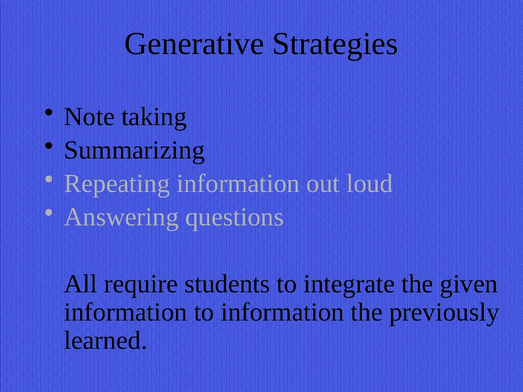 Teaching by Fostering Learning Strategies EDU 221 - slide 19 of 22