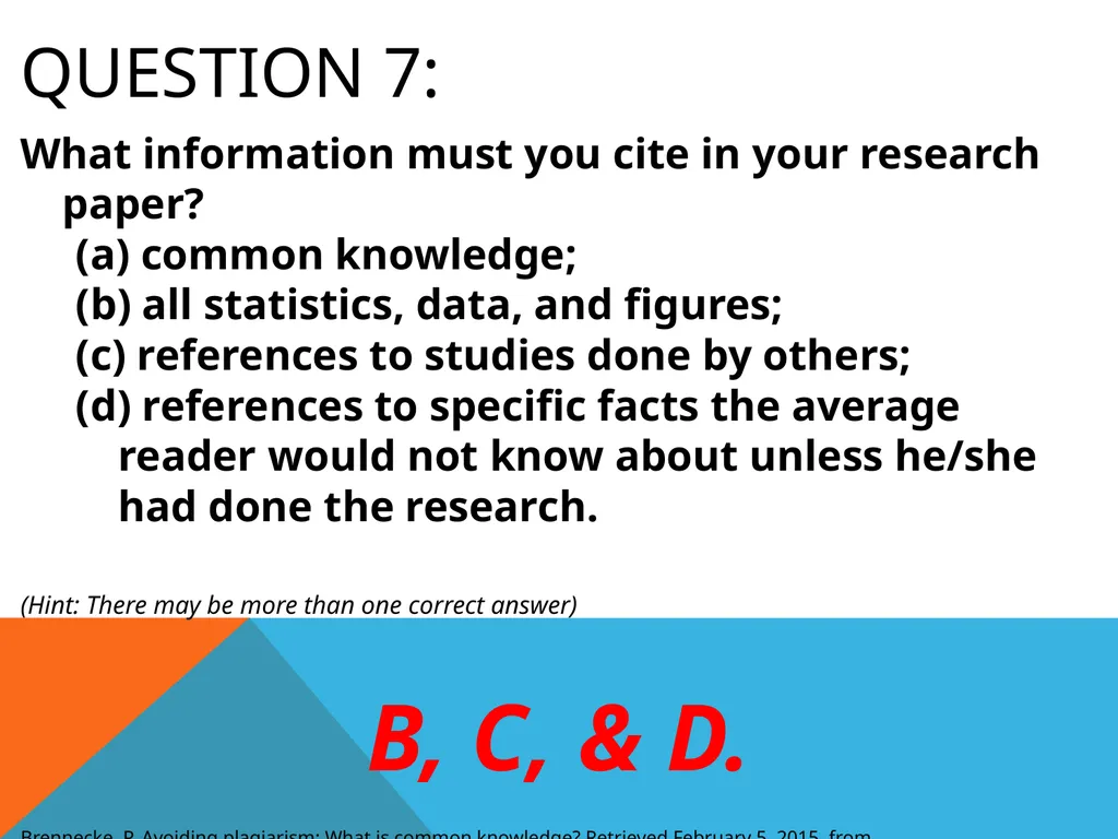 Citations & plagiarism How much do you know? - slide 8 of 15