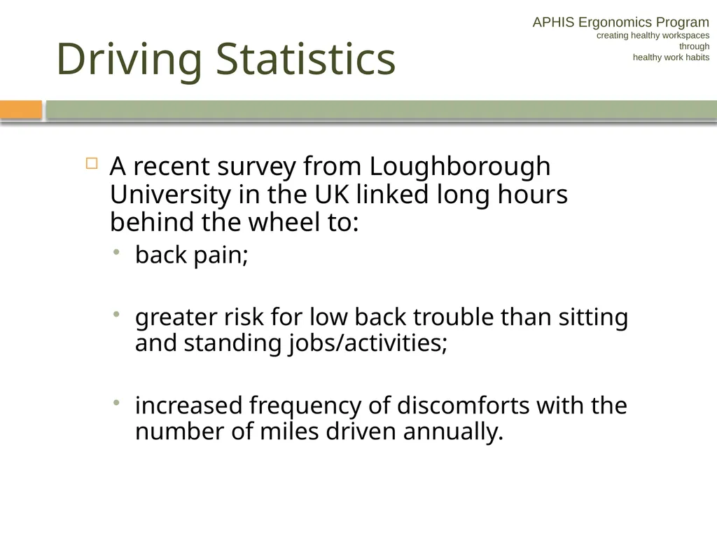 APHIS ERGONOMICS PROGRAM DRIVING Ergonomics - slide 9 of 62