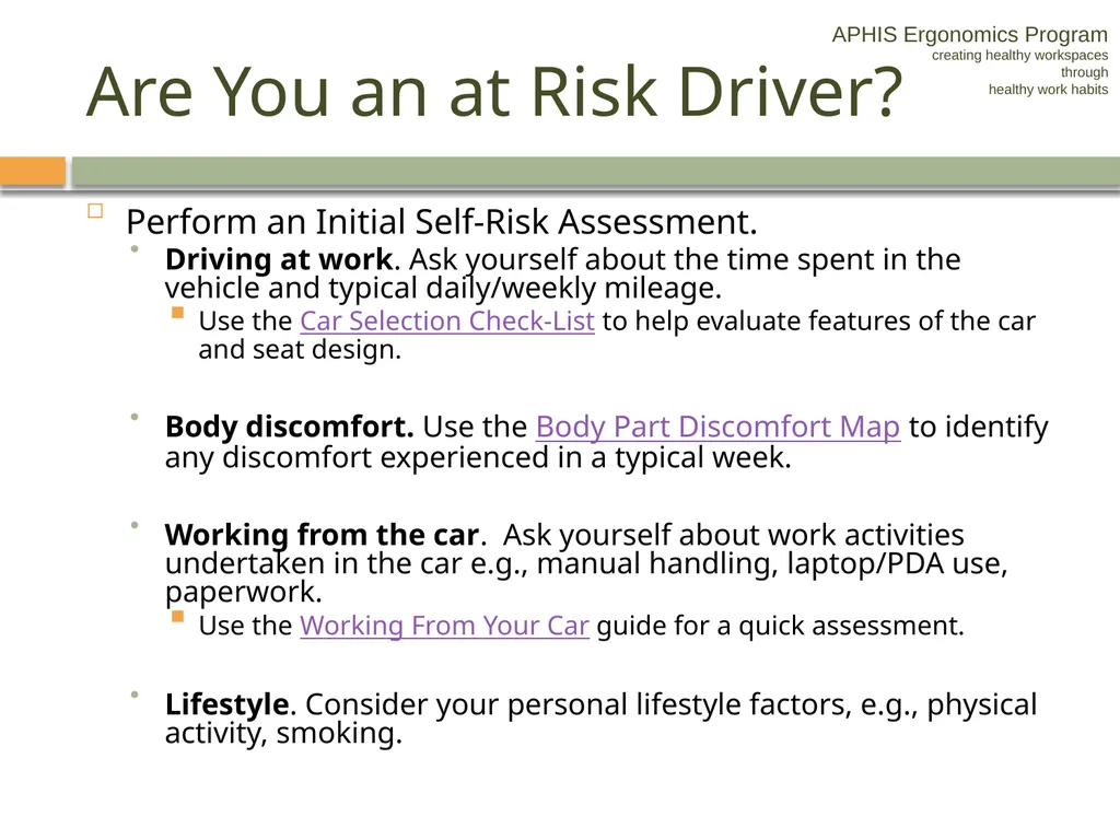 APHIS ERGONOMICS PROGRAM DRIVING Ergonomics - slide 24 of 62