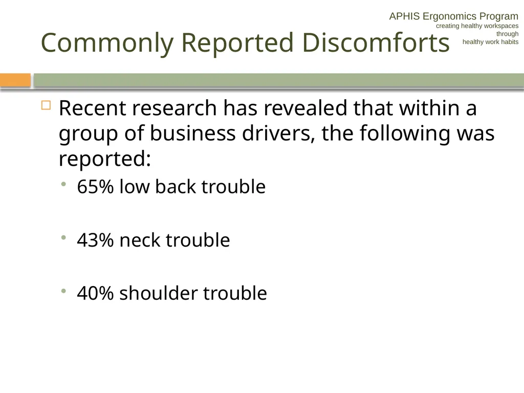 APHIS ERGONOMICS PROGRAM DRIVING Ergonomics - slide 13 of 62
