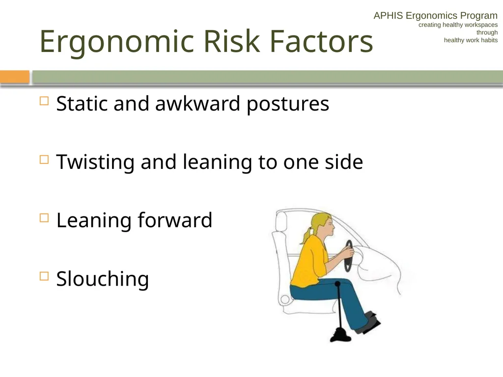 APHIS ERGONOMICS PROGRAM DRIVING Ergonomics - slide 29 of 62
