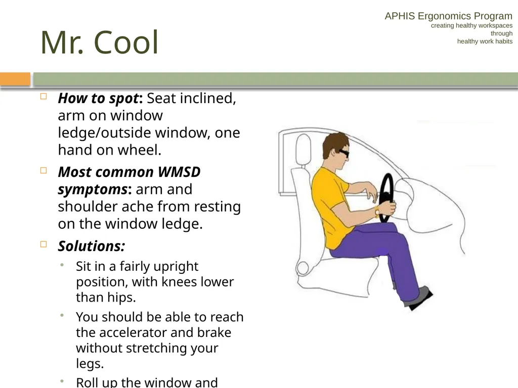 APHIS ERGONOMICS PROGRAM DRIVING Ergonomics - slide 19 of 62