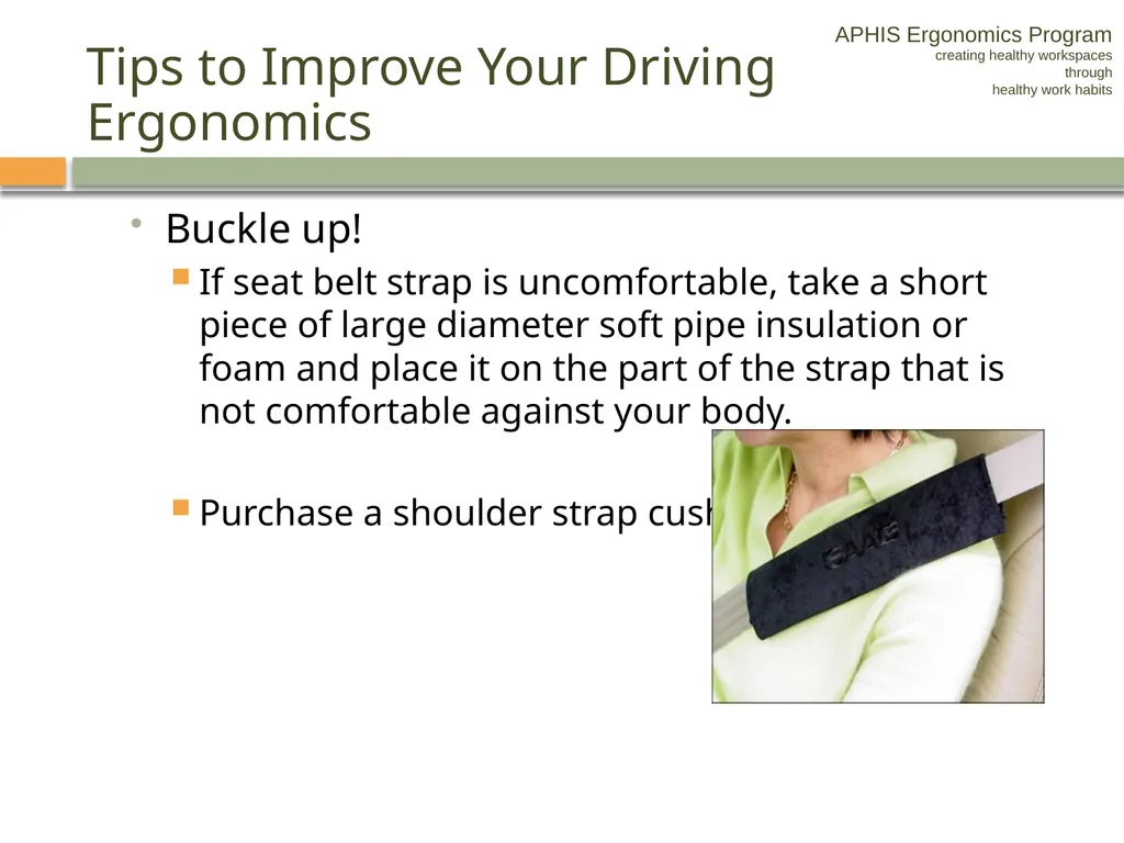 APHIS ERGONOMICS PROGRAM DRIVING Ergonomics - slide 35 of 62