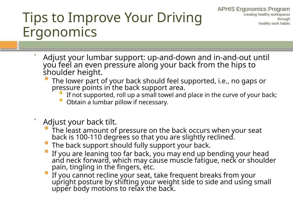 APHIS ERGONOMICS PROGRAM DRIVING Ergonomics - slide 38 of 62