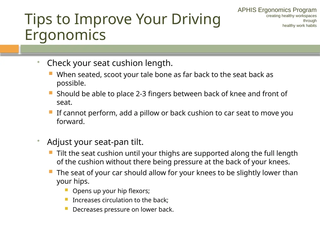 APHIS ERGONOMICS PROGRAM DRIVING Ergonomics - slide 39 of 62