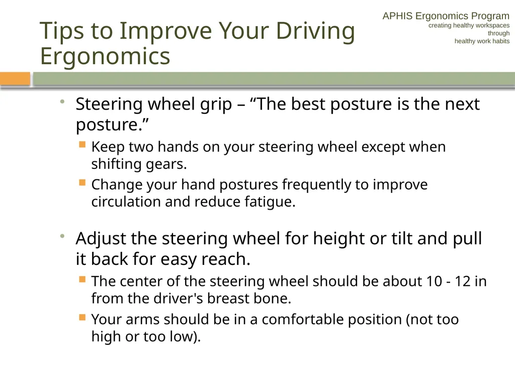 APHIS ERGONOMICS PROGRAM DRIVING Ergonomics - slide 42 of 62