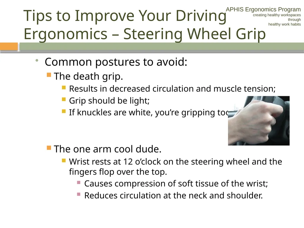 APHIS ERGONOMICS PROGRAM DRIVING Ergonomics - slide 43 of 62