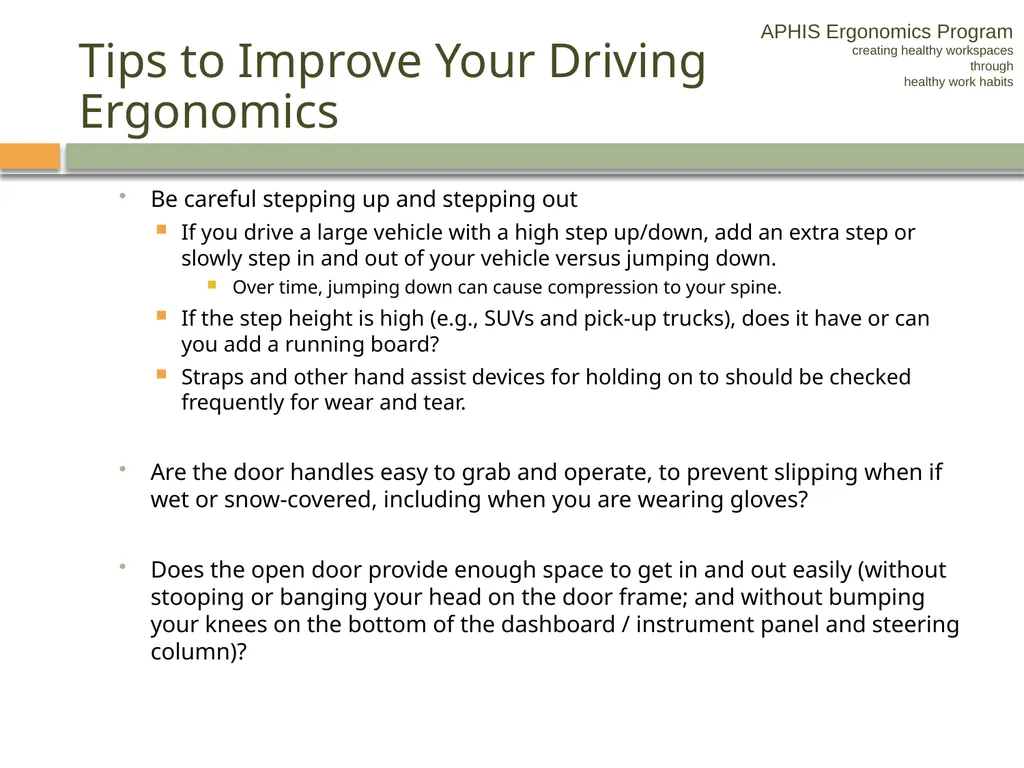 APHIS ERGONOMICS PROGRAM DRIVING Ergonomics - slide 45 of 62
