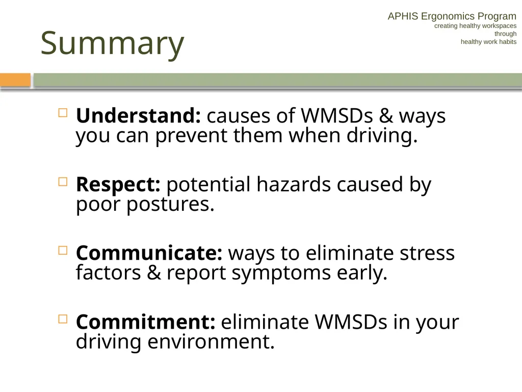 APHIS ERGONOMICS PROGRAM DRIVING Ergonomics - slide 61 of 62