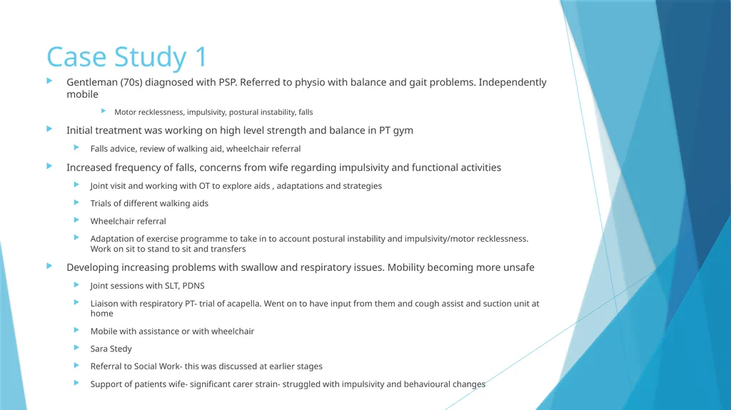 Physiotherapy management of PSP and CBD Helen - slide 11 of 15