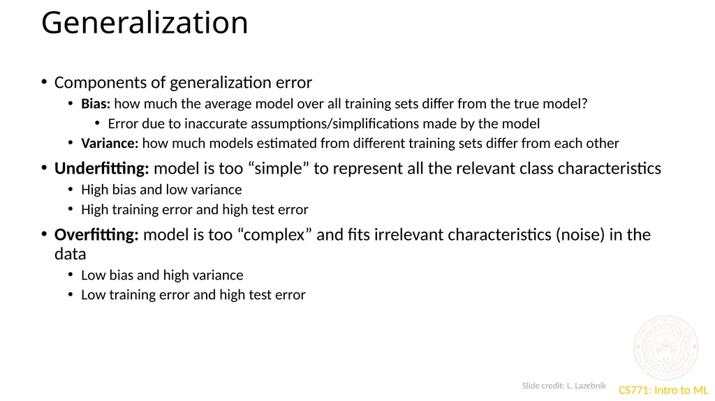 Sources of error CS771: Introduction to Machine - slide 5 of 13