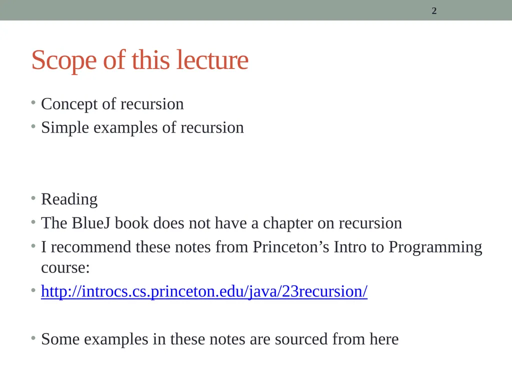 Recursion CITS1001 2 Scope of this lecture Concept - slide 2 of 40