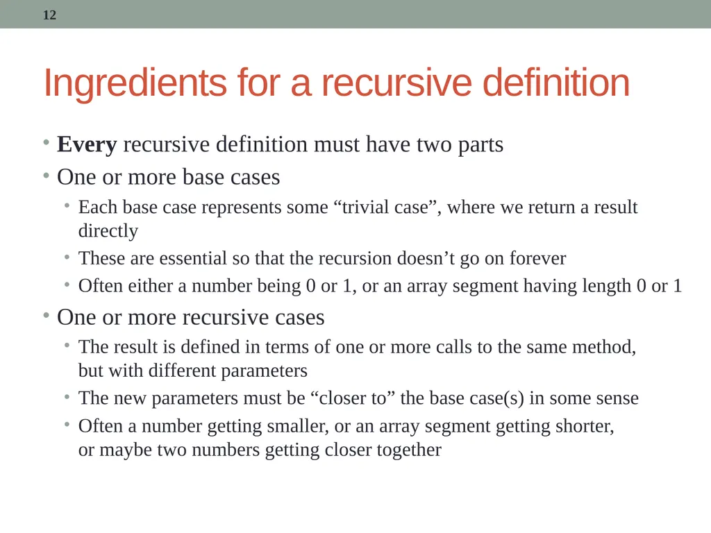 Recursion CITS1001 2 Scope of this lecture Concept - slide 12 of 40