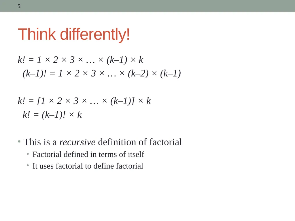 Recursion CITS1001 2 Scope of this lecture Concept - slide 5 of 40