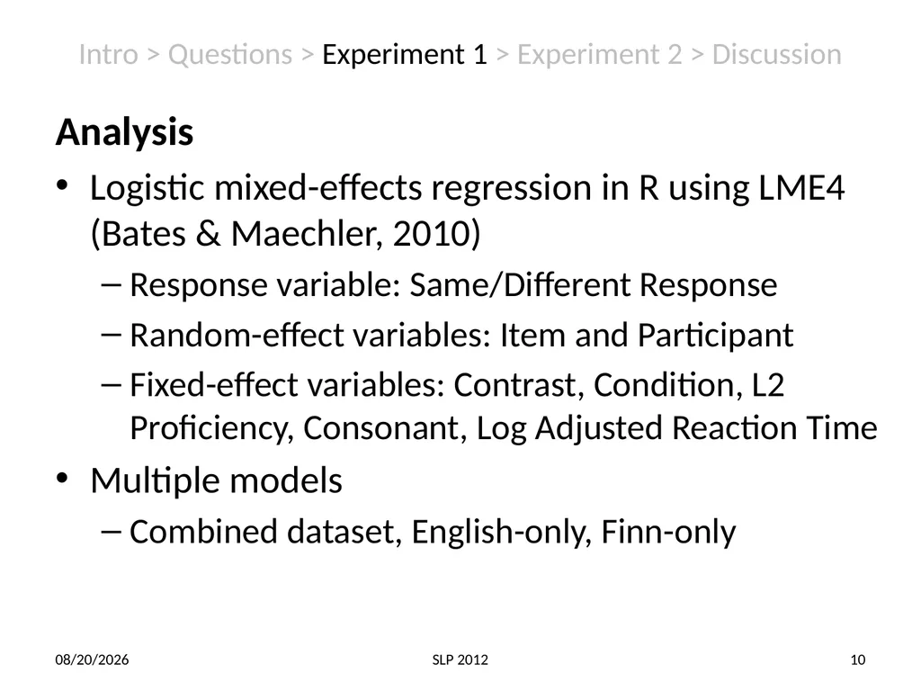 Perception of non-native contrast: Consonant - slide 10 of 23