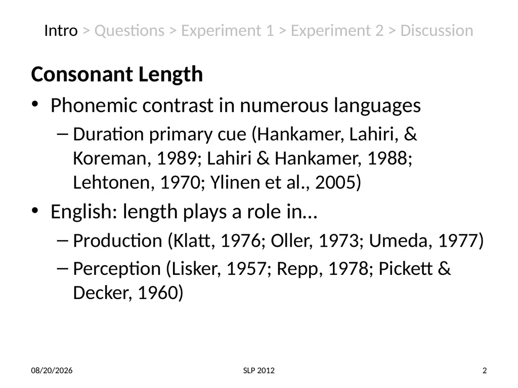 Perception of non-native contrast: Consonant - slide 2 of 23