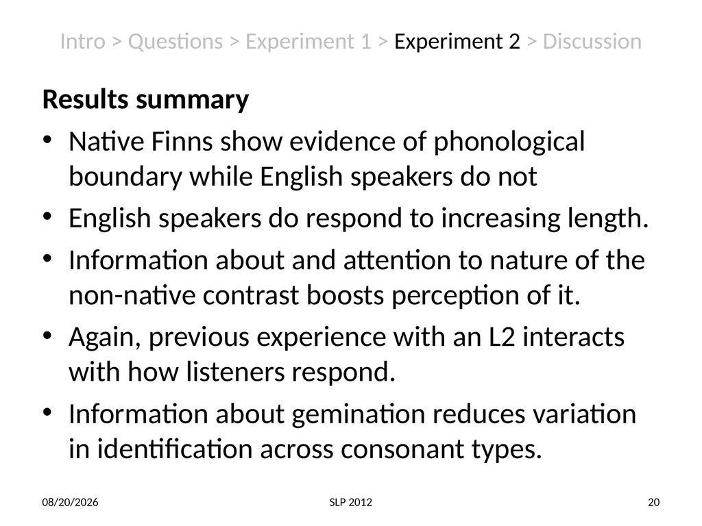 Perception of non-native contrast: Consonant - slide 20 of 23