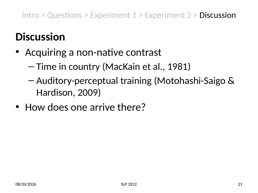 Perception of non-native contrast: Consonant - slide 21 of 23