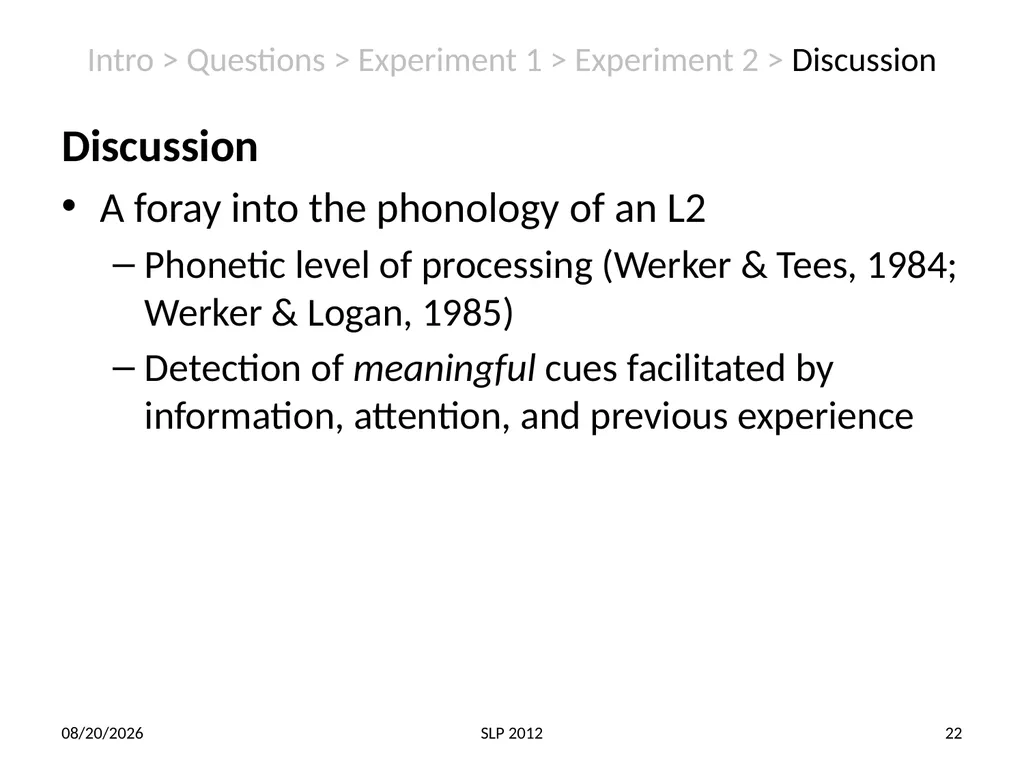 Perception of non-native contrast: Consonant - slide 22 of 23