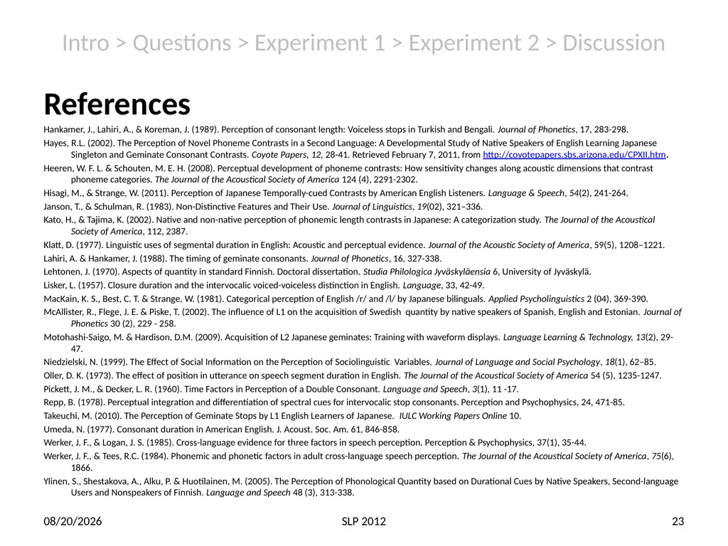 Perception of non-native contrast: Consonant - slide 23 of 23