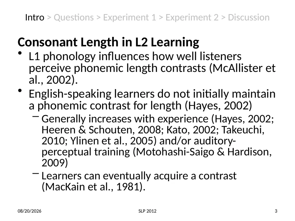 Perception of non-native contrast: Consonant - slide 3 of 23