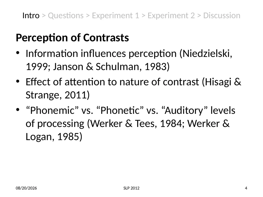 Perception of non-native contrast: Consonant - slide 4 of 23