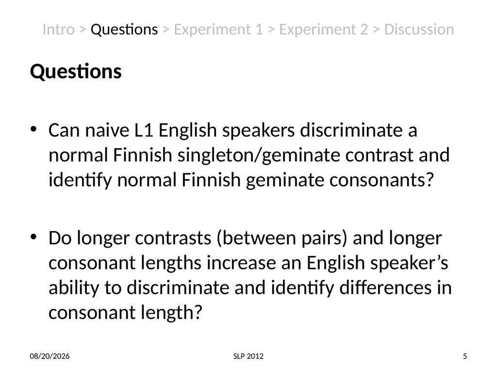 Perception of non-native contrast: Consonant - slide 5 of 23