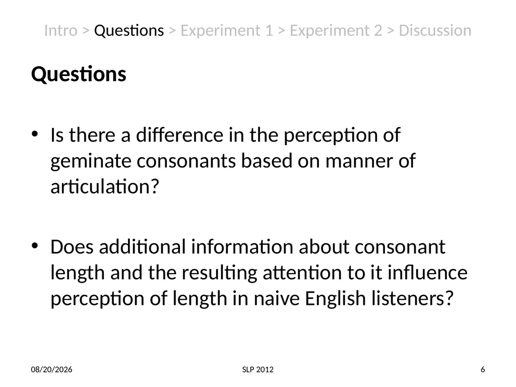 Perception of non-native contrast: Consonant - slide 6 of 23