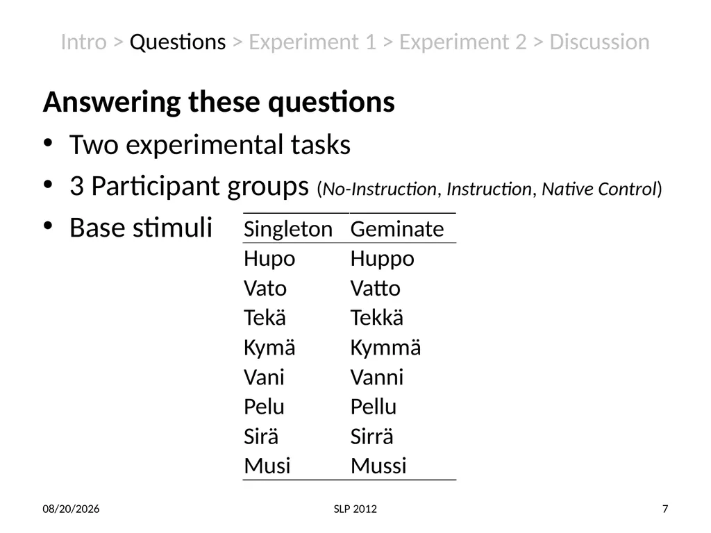 Perception of non-native contrast: Consonant - slide 7 of 23
