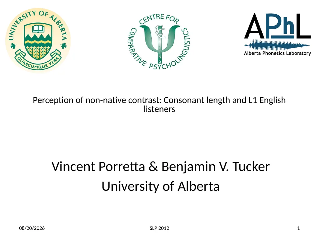 Perception of non-native contrast: Consonant - slide 1 of 23